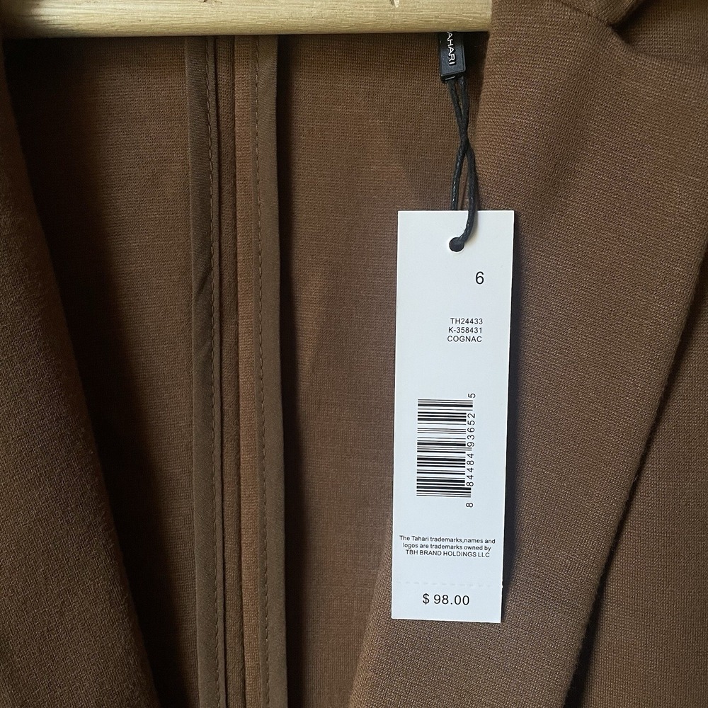 T Tahari Notch Collar Open Blazer Suit Brown Jacket NWT Women's Size Small (6) - Picture 3 of 8